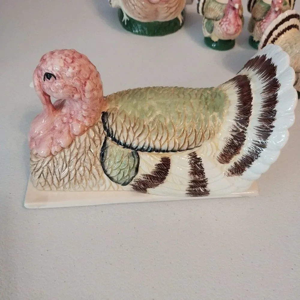 Vintage Brinn's Turkey Ceramic Set Butter Dish Gravy Boat S&P Candleholders